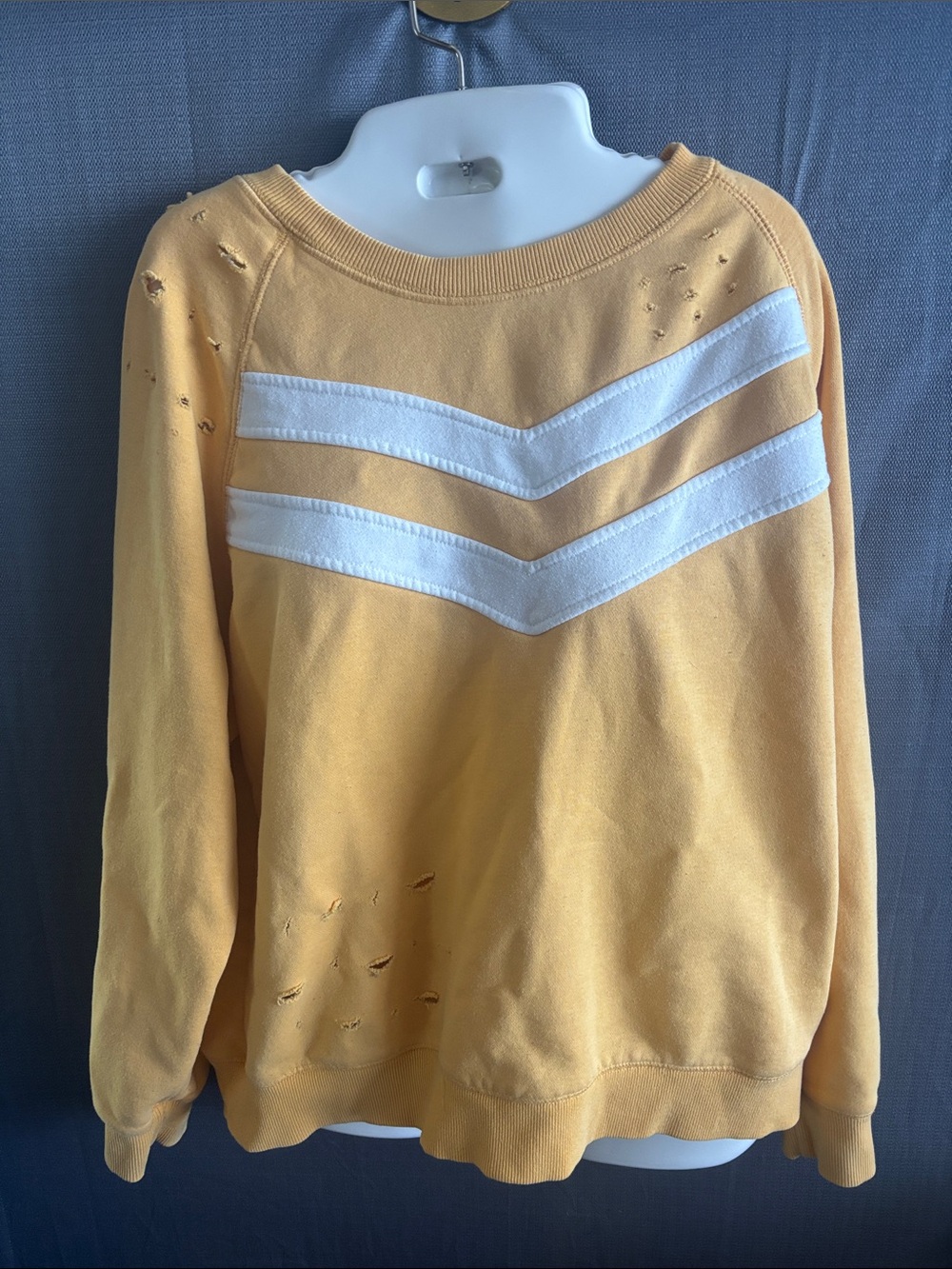 Forever 21 Yellow Crewneck Sweater with White Chevron Stripes